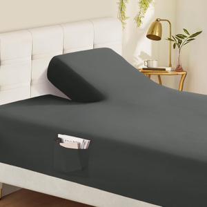 Horbaunal Split Top King Fitted Sheet Only for Adjustable Beds, Soft Microfiber Split Head Flex King Fitted Bed Sheet Fits Up to 16" Deep Mattress, Dark Grey