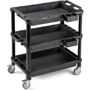 ELAFROS Multi-Use Utility Cart - 32.4x18.3 Heavy-Duty Service Cart with 3 Deep Shelves, Industrial-Grade Tool Cart Mobile Organizer, Rolling cart Holds up to 500 lbs, Black