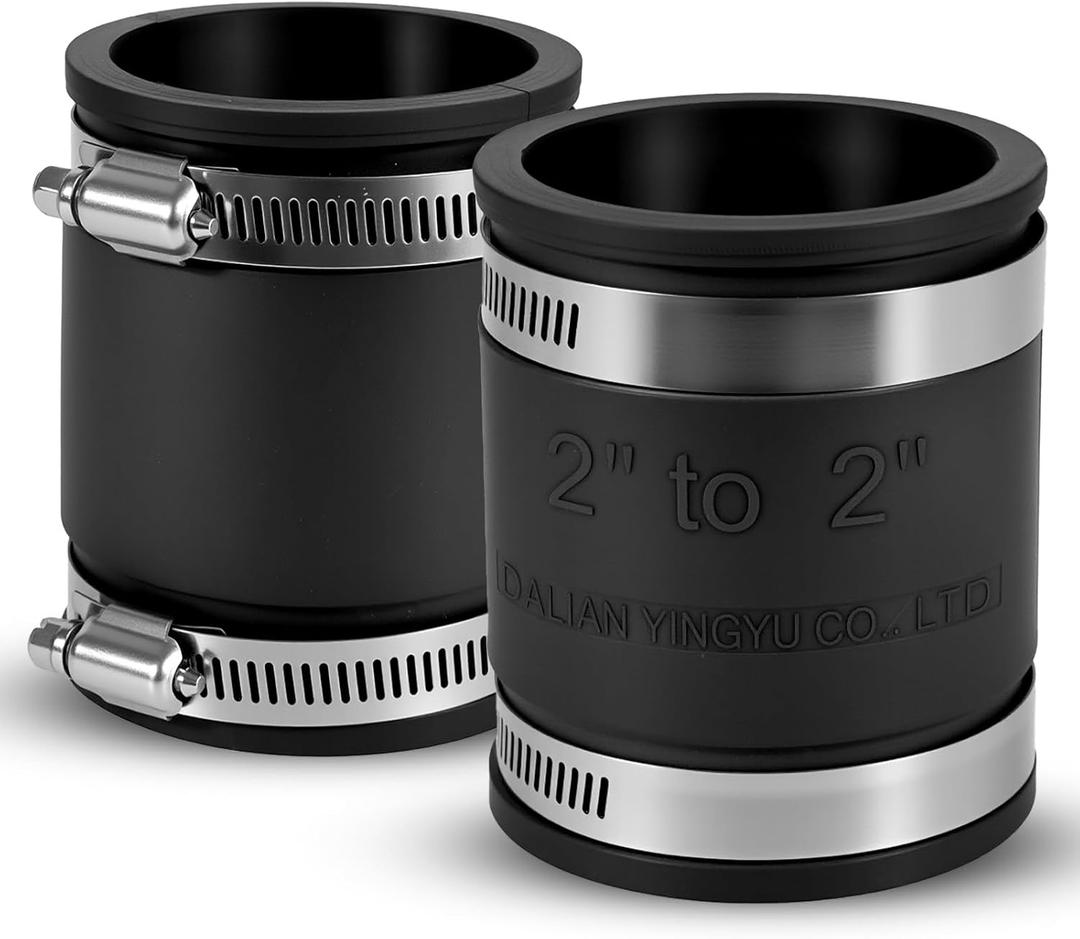 2 Pcs 2 IN Flexible PVC Pipe Coupling with Stainless Steel Clamps Fit 2 IN Nominal Pipes, Couplers for Plastic and Copper Pipe Plumbing Connections, Drain Repair, Dust Hose