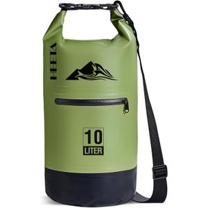 HEETA Waterproof Dry Bag with Front Zippered Pocket for Women Men, 5L/10L/20L/30L/40L Roll Top Lightweight Dry Storage Bag Backpack for Travel, Kayaking, Boating, Rafting, Camping, Hiking & Beach (Green)