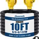 DEWENWILS EV RV Extension Cord 50A 10 Feet, NEMA 14-50P to 14-50R Copper Wire, 125/250VAC 12500W Heavy Duty EV Power Cord, STW Outdoor Waterproof Power Cable, for RV, Camper, ETL Listed, Yellow