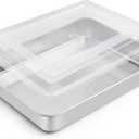 TeamFar Rectangular Cake Pan with Lid, 10.5 Stainless Steel Small Lasagna Baking Roasting Brownie Pan, Non-toxic & Deep Side, Brushed Surface & Dishwasher Safe, 2 PCS