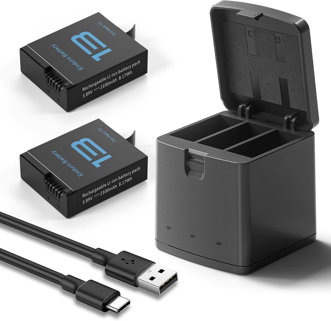 2 Packs Batteries 2100mAh Compatible with GoPro Hero 13 Black Camera with Triple Slot Battery Charging Station