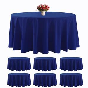 6 Pack Royal Blue Round Tablecloths 132 Inches Table Cloth Stain and Wrinkle Resistant Washable Polyester Table Cover Fabric for Party, Wedding,Dining,and Banquet Decoration