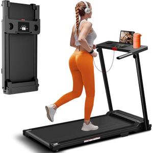 Treadmill with Handles, Portable Small Treadmills for Home and Office, 3.0HP Folding Walking Pad with 300 lbs Capacity, Cup Holder, LED Display and 12 Preset Programs
