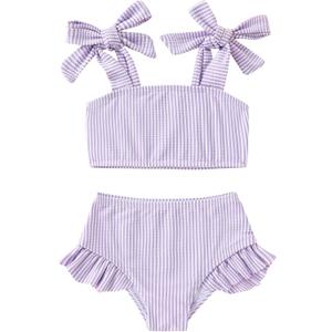 YOUNGER TREE Toddler Baby Girls Swimsuit Two Piece Solid Color Stripe Swimwear Summer Beach Bikini Bathing Suit (18-24 Months)