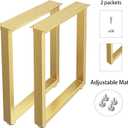 Metal Table Legs 28 inch Height x 24 inch Wide with Adjustable Protector Feet, Heavy Duty Metal Furniture Legs for Coffee Table, Cocktail Table, Square Tube Leg (Bear Up to 800lb), Gold, Set of 2, H28" W24"