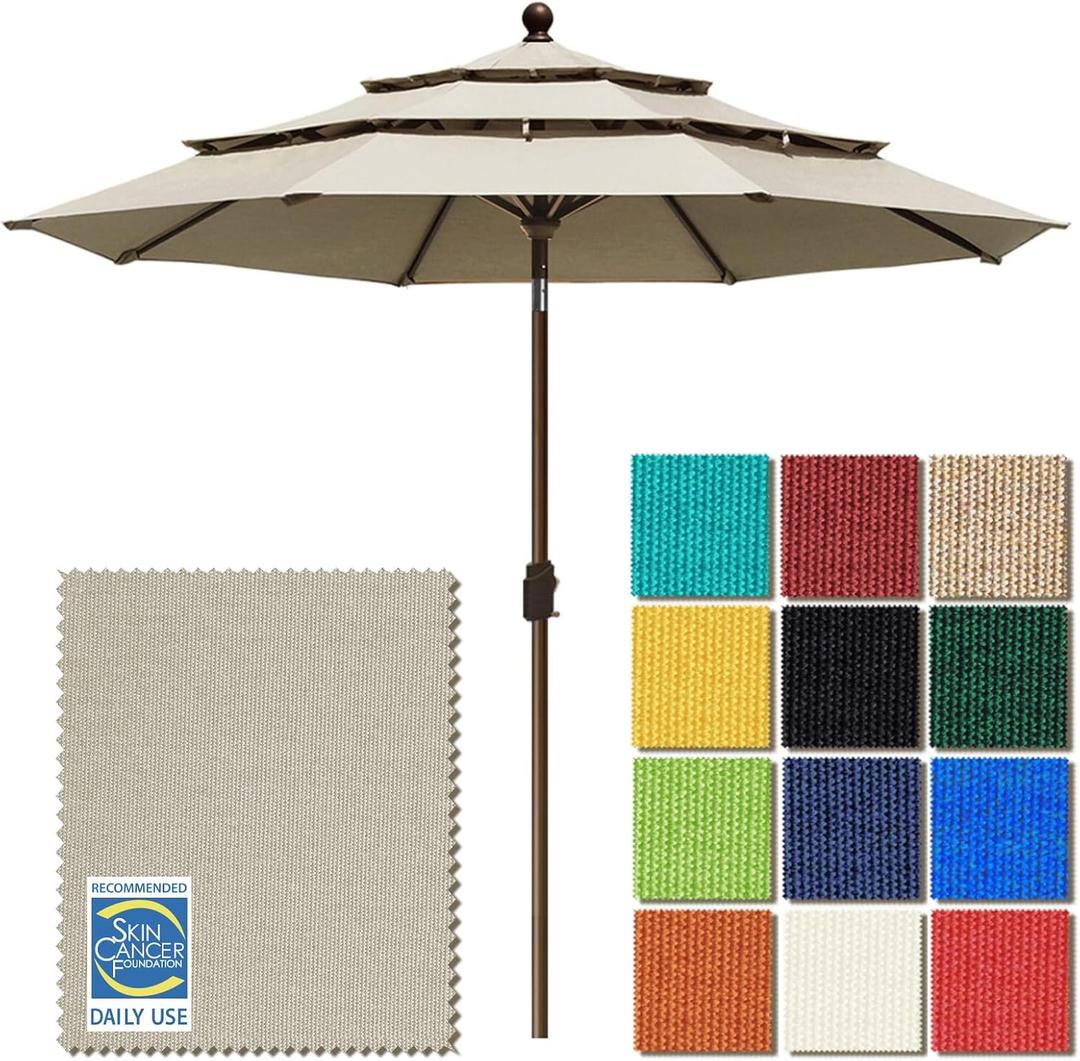 EliteShade USA 10-Year-Non-Fading 9ft 3-Tier Market Patio Umbrella, Commercial Grade Outdoor Table Umbrella with Crank Open, Windproof & UPF 50+ UV Protection, Heavy Duty Ventilation for Garden, Deck, Pool, Backyard, Beach & Bistro, Antique Beige