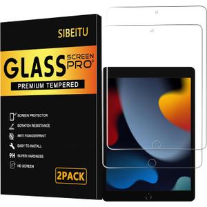 SIBEITU 2 Pack Screen Protector for iPad 9th Generation 2021, iPad 10.2 Inch HD Clear 9H Hardness Tempered Glass Film Compatible with iPad 8th 7th Generation 2020/2019, Scratch Resistent