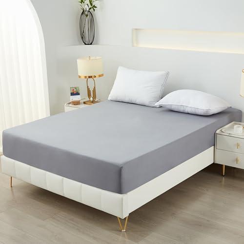 Twin Fitted Sheet,Deep Pocket,Soft Microfiber,Shrinkage and Fade Resistant,Easy Care,1 Fitted Sheet Only,Light Grey