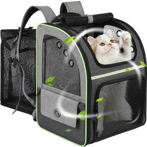 Cat Carrier Backpack, Large Cat Backpack Carrier Soft, Expandable Airline Approved Cat Carrier for Small Dogs Puppies Medium Cats Suitable for Hiking/Camping
