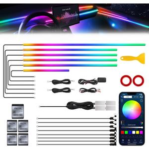 Dreamcolor Acrylic Interior Car LED Strip Light with Wireless APP, Dual Zone RGB 18 in 1 with 175 inches 593 LEDs Fiber Optic Neon Strip Lights for Car, Music Sync Neon Car Ambient Lighting Kits