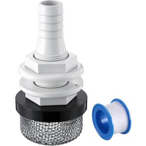 Thru Hull Strainer Mount with Aerator Screen, Boat Water Intake Fitting for Livewell Aerator Pump Systems, Thru Hull Water Pickup for 3/4" ID Hose Plastic Marine Intake Strainer for Fishing