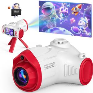 Kids Camera with Projector, Big Screen 1080P Photography Kids Recorder with Tripod, Lanyard, 32GB Kids Video Vlogging Camera for Age 3-12, Christmas Birthday Gifts Toys for Boys Girls, White