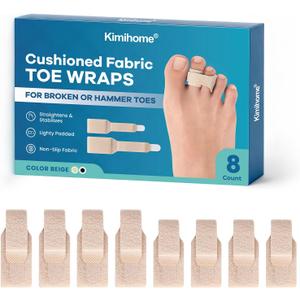 Kimihome Hammer Toe Corrector for Women & Men - Reusable Fabric Broken Toe Wraps - Hammertoe Straightener - Toe Splints for Bent, Curled, Crooked, Claw Toes (4 Large + 4 Small, Beige)