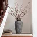Large Rustic Terracotta Vase, 11 inch Tall Ceramic Flower Vase, Clay Farmhouse Decorative Vases for Flowers, Living Room, Shelf, Entryway, Home Decor, Grey