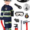 13 Pcs Kids Fireman Costume Set Firefighter Pretend Role Play Outfit for Boy Fireman Dress Up Toys Halloween Cosplay (8-9 Years (124-133cm))