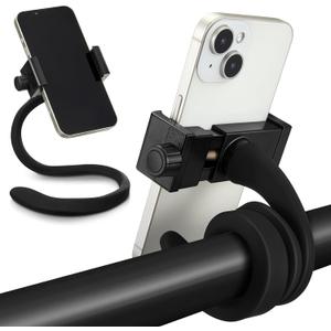 Amylove 2 Pcs Stroller Phone Holder Portable Cell Phone Holder Stand Universal Stroller Accessories for Parent Baby Toddler Cellphone Clamp with Non Slip Silicone Arm Grip(Black,Upgraded)
