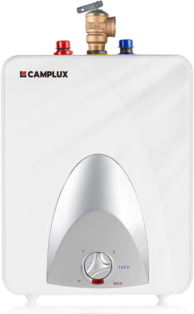 CAMPLUX Electric Mini Tank Water Heater 2.5 Gallons (ME25), Eliminate Time for Hot Water - Shelf, Wall or Floor Mounted, UL Listed