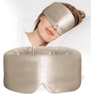 100% Mulberry Silk Sleep Mask, Large Eye Cover for Sleeping, Comfortable and Pressure-Free Sleeping Masks for Women Men, Completely Blackout (Taupe)
