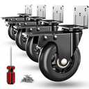 Side Mount Plate Caster Wheels - Thickened L-Shaped Mounting Heavy Duty 1200 LBSSet of 4 with Brake360 SwivelLockingCastor Wheels for FurnitureCartsCabinetTable(Black, 3 inchs)