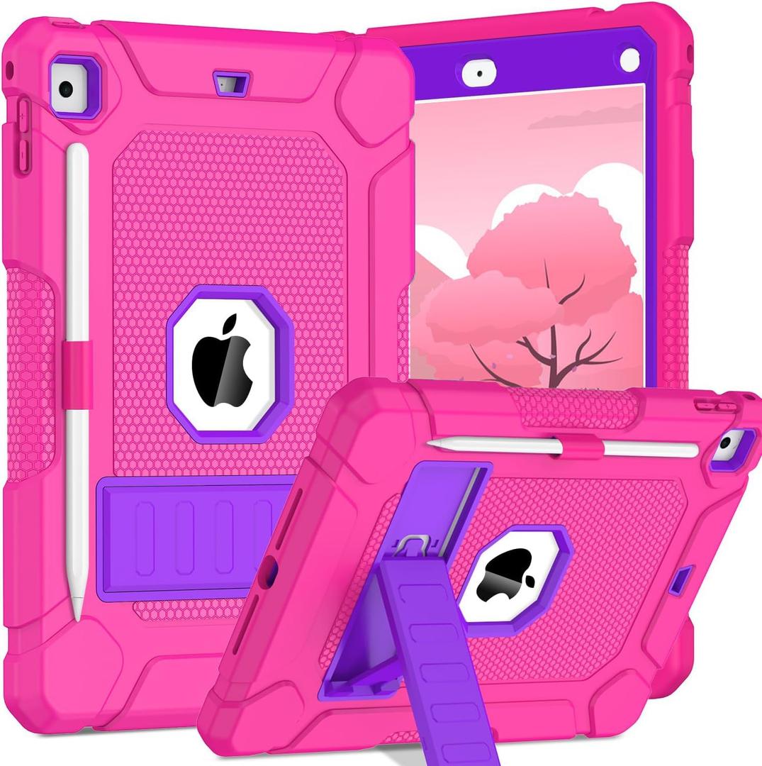 BMOUO Case for iPad 6th 5th Generation (9.7 inch, 2018/2017), Shockproof Protective iPad 9.7 Case with Built-in Stand/Pencil Holder for iPad 6th/5th Gen, Air 2, Magenta