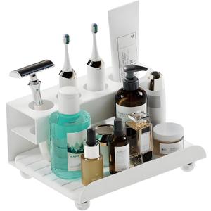 YOOLENS Quick Dry Electric Toothbrush Holder 4 Slots Metal Bathroom Counter Organizer for Toothpaste Razor Mouthwash, White