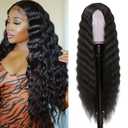 INSTASTYLE 30 Inch Synthetic Curly Wigs for Women Long Black Hair Wig Lace Front 4" Simulated Scalp Natural Loose Deep Wave Crimps Curls Wig As Hair Replacement Wigs 1B