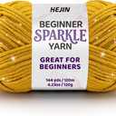 120g Gold Sparkle Yarn for Crocheting and Knitting; 120m(144yds) for Beginners with Easy-to-See Stitches; Worsted-Weight Medium #4; Yarn for Beginners Crochet Kit Making