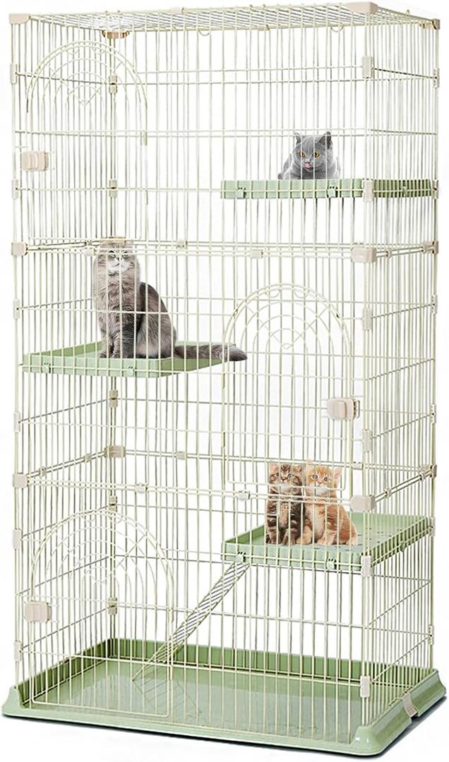 Hamiledyi Large Cat Cage 52 Inch Detachable Kennel with 3 Platforms and 1 Ramp Ladders Green Pet Playpen with 3 Doors Indoor Cat Enclosure for Small and Medium Animals