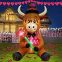 inslife 5FT Tall Valentine's Day Inflatable Highland Cow Holding a Rose, Blow Up Valentine's Day Outdoor Decoration Built-in 3 Led Lights for Wedding Propose Indoor Yard Party Supplies