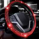 Valleycomfy Steering Wheel Cover for Women Bling Bling Crystal Diamond Sparkling Car SUV Wheel Protector Universal Fit 15 Inch (Black with Red Diamond,Standard Size(14" 1/2-15" 1/4))