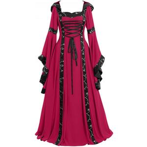 Womens's Medieval Renaissance Costume Cosplay Over Outfit Victorian Vintage Retro Gown Long Dress (Small, Rose Red+Black)