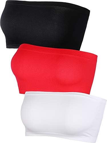 Women's Strapless Bralette Seamless Bandeau Soft Stretchy Non-Padded Bandeau Tube Top Bra in Color, 3 Pieces Medium,Black, White, Red Women's Strapless Bralette Seamless Bandeau Soft Stretchy Non-Padded Bandeau Tube Top Bra in Color, 3 Pieces Medium,Black, White, Red