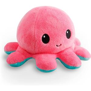 TeeTurtle Reversible Octopus Plushie 4-Inch Pink + Aqua Two-Sided Flip Plush Toy with Embroidered Details - Cute Mini Collectible Plush for Kids, Teens, and Adults
