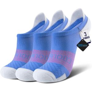 BRISIRA Coolmax Bamboo Viscose Kids No Show Socks Compression Athletic Running Sports Boys Socks Ankle Cushioned for Youth (Large, 3 Pairs Blue)