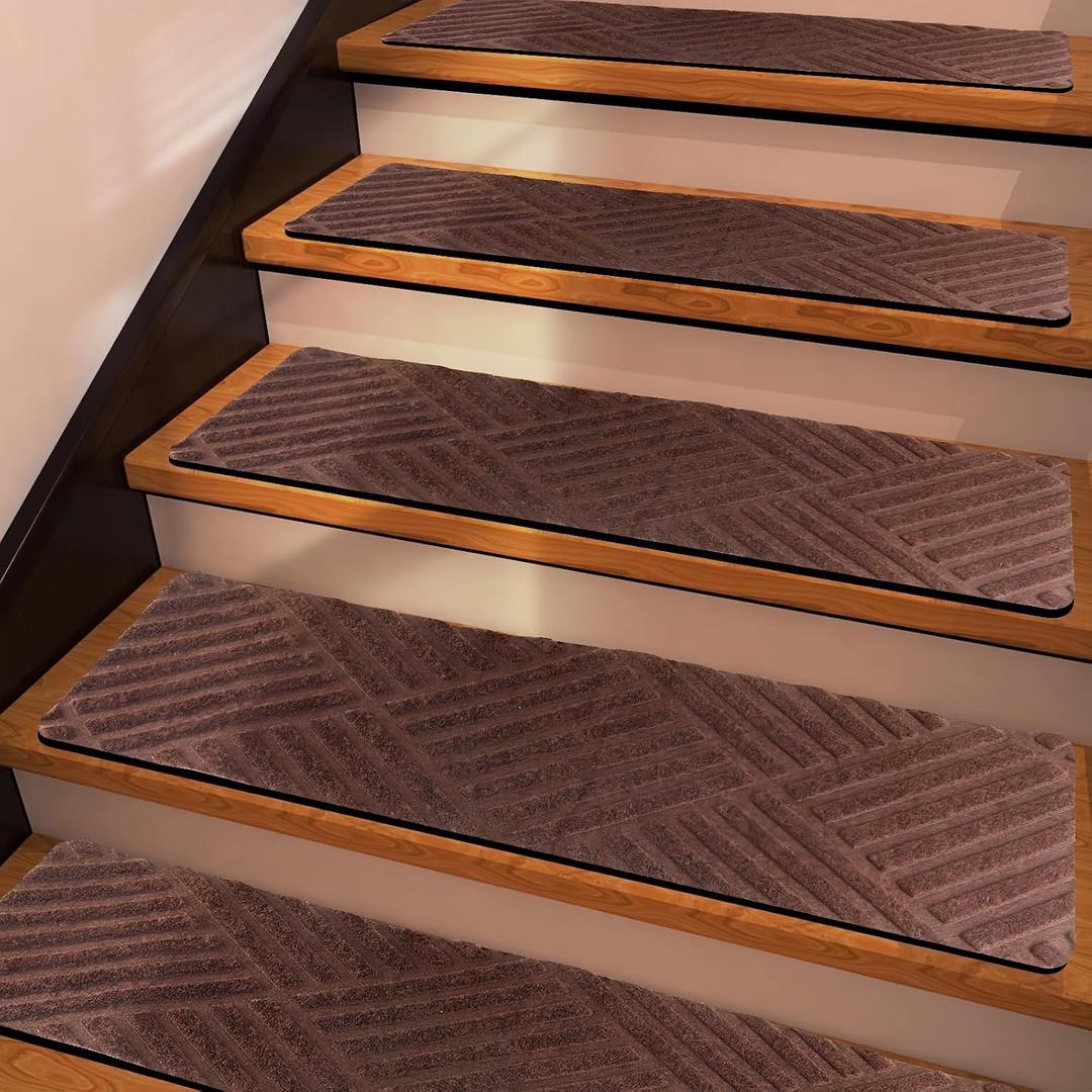 Non Slip Stair Treads for Wooden Steps Indoor，7 Pack 8" x 30" Non Slip Carpet Stair Treads with Reusable Adhesive Rubber Backing，Staircase Step Treads Carpet Treads for Kids Elders and Pets