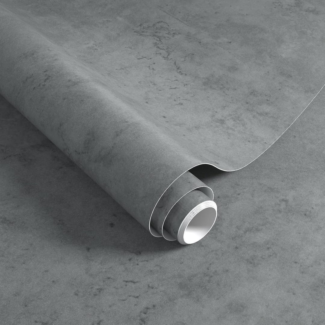 48"354" Extra Wide Big Roll Dark Grey Concrete Wallpaper Peel and Stick 3D Thick Gray Cement Concrete Contact Paper Vinyl Wrap Matte Textured Waterproof Wall Sticker for Bedroom Bathroom