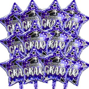 12 Pcs Congrats Grad Foil Balloons, Purple Star Graduation Mylar Balloons for Kindergarten High School College Graduation Party Decorations Supplies Grad Photo Props