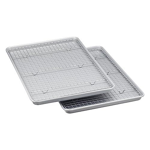 Amazon Basics Ceramic Nonstick Baking Sheets & Cooling Rack Set, Dishwasher Safe, Oven Safe, Half Sheet Size, Gray, 2-Pack