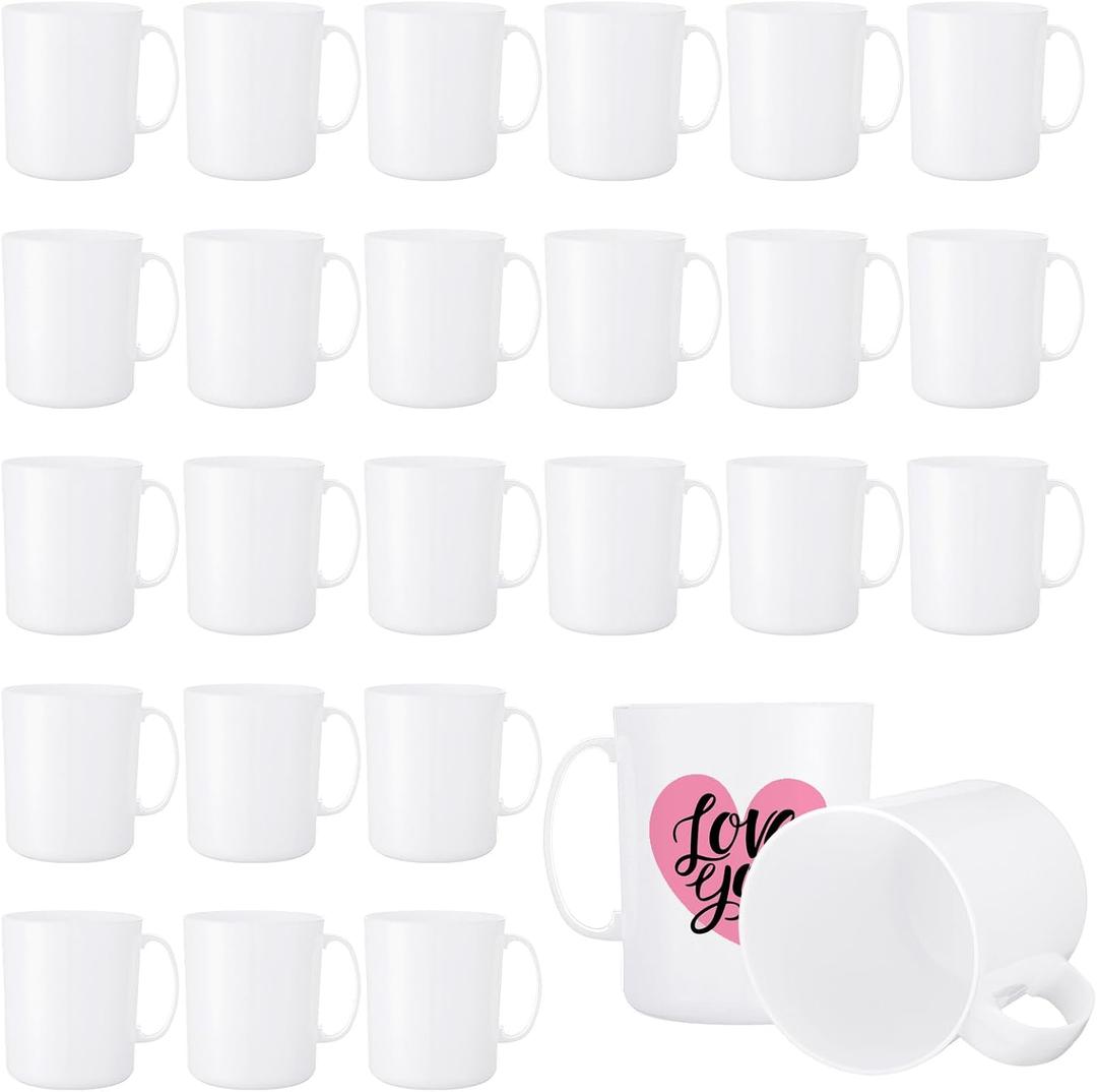 SiliFine 24 Pcs Plastic Mugs with Handle 12 oz Unbreakable Plastic Coffee Mugs Reusable Plain DIY Coffee Cups for Graduation Party Home Restaurant (White)