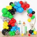 Amandir 153pcs Red Blue Yellow Green Black Balloon Arch Garland Kit, Different Sizes 18 12 10 5inch Metallic Silver Star Confetti Colorful Balloons for Birthday Carnival Video Themed Party Decorations