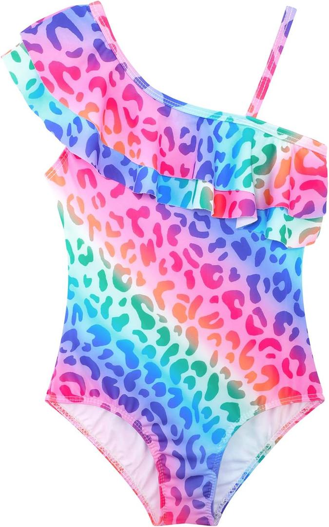 XiaoMoSha Girls One Piece Swimsuit Bathing Suits for Toddler Girl Mermaid Swimwear (8-10 Years, Rainbowleopard)