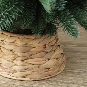 Slsxip 7.5-Inch Mini Christmas Tree Collar, Handcrafted Woven Hyacinth Holiday Rattan Tree Skirt Accessory-Natural