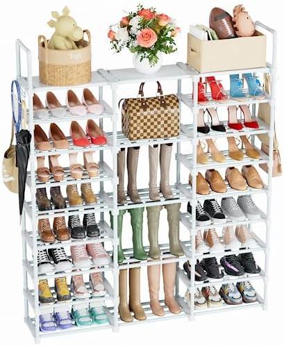 Mavivegue 9 Tiers Shoe Rack Tall Shoe Organizer Shoe Storage 50-55 Pairs Vertical Shoe Shelf Large Shoe Rack Organizer Stackable Shoe Racks for Entryway, Closet, Garage, Bedroom,Cloakroom - White