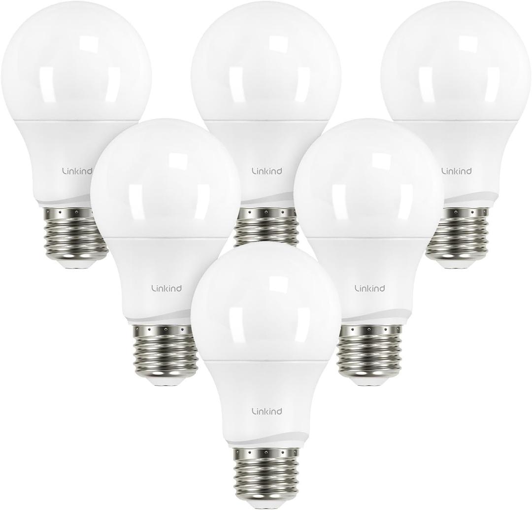 Linkind A19 LED Light Bulbs Dimmable, 40W Equivalent, E26 Base, 5000K Daylight, 5W 480 Lumens 120V, UL Listed FCC Certified, LED Lights for Bedroom Living Room Home Office, 6 Packs