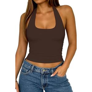 ForeFair Backless Halter Tops for Women - Summer Tank Top Casual Open Back Cute Sleeveless, Size: Small