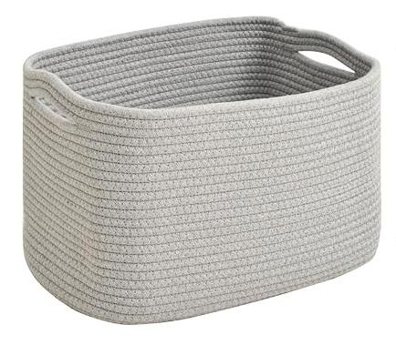 Storage Baskets for Organizing & Shelves, Woven Cotton Rope Organization Bins for Dog Toys, Clothes, Books, Nursery Organizer, 15" Lx11 Wx9.5 H, (1 Pack) Grey