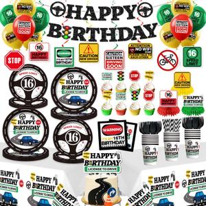 16th Birthday Decorations for Boys, Driver's License Party Banner Plates and Napkins Set Serve 20 Guests License to Drive Tablecloth Decorations Car Theme Drivers License 16 Birthday Decorations Boy