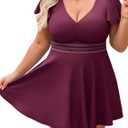 Arolina Women's Plus Size Tankini Swimsuits Swim Dress Mesh Bathing Suits Two Piece Ruffle V Neck Swimwear with Swim Shorts (Large)